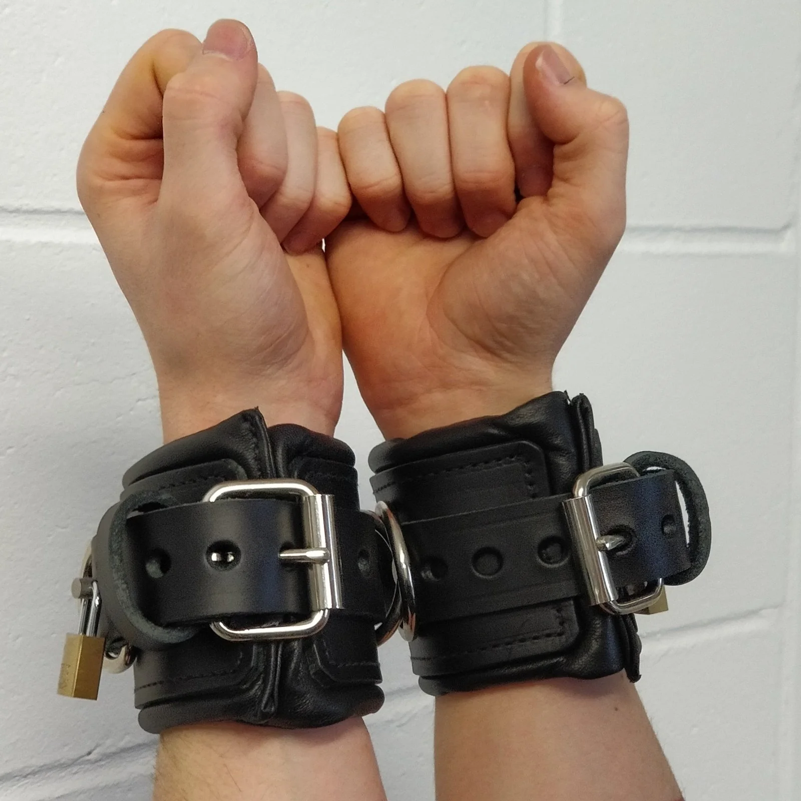 Padded Leather Wrist Cuffs, 8cm - Image 4
